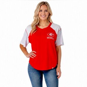 Georgia Bulldogs Womens Top Size Small '47 Harvey Henley Racer Red